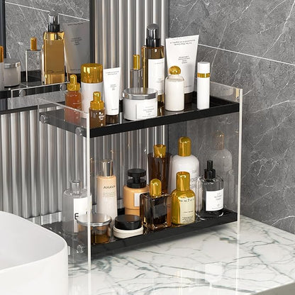 ATZYmolin Acrylic Bathroom Countertop Organizer Skincare Corner Shelf for Lotion Cosmetic Makeup, Counter Vanity Storage Perfume Tray Kitchen Spice Rack 2 Tier