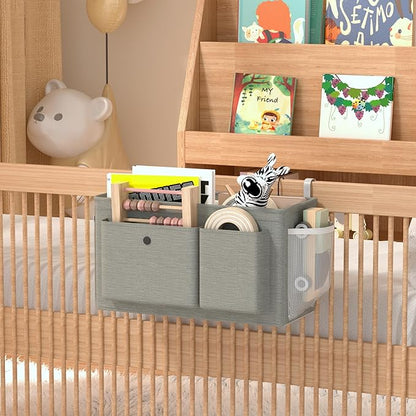 Edudif Bedside Caddy Bedside Organizer with Fixed Straps & Water Bottle Holder, Bunk Bed Caddy ideal for Home, Dorm, Hospital, Crib, Versatile Bedside Storage Solution (Grey)