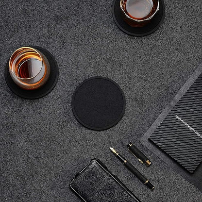 Absorbent Coasters for Drinks with Holder - 6packs, Silicone Coaster with Soft Felt Insert, Black (Coasters with Holder, Black)