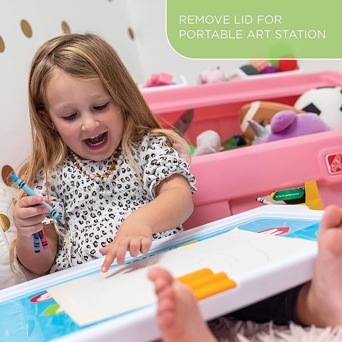 Step2 2-in-1 Toy Box & Art Lid, Kids Toy Storage Bin & Organizer, Easel & Chest in One, Made of Durable Plastic, For Toddlers 2+ Years Old, Pink