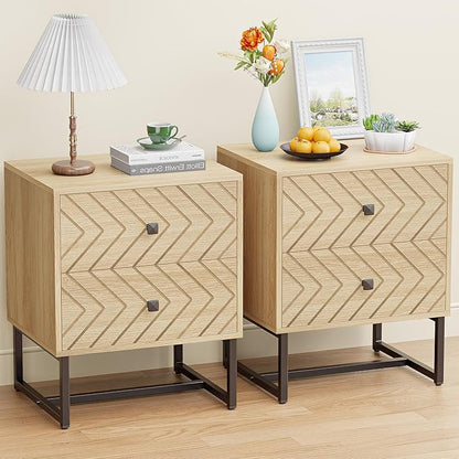 HOCAT Modern Nightstand Set of 2,Morden Night Stand with 2 Drawers,End Tables with Storage,Bedside Tables for Bedroom,Oak