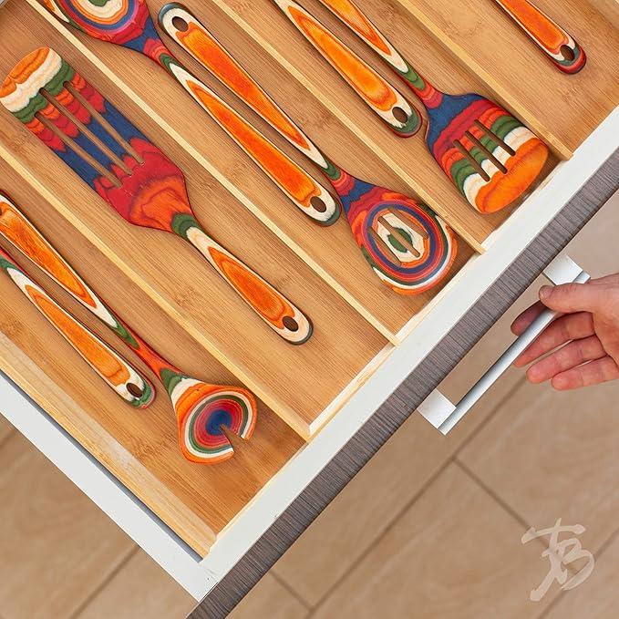 Totally Bamboo Expandable 5-Compartment Drawer Organizer, Expands from 13 to 22" Wide