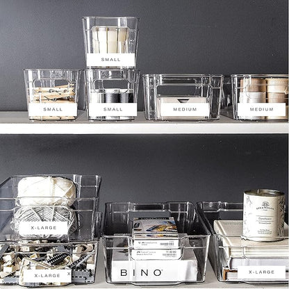 BINO | Stackable Storage Bins, X-Large - 4 Pack | THE STACKER COLLECTION | Clear Plastic Storage Bins | Organization Containers for Pantry & Fridge | Multi-Use Organizer Bin | BPA-Free