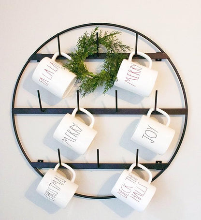 Claimed Corner Mug Rack with Sturdy Steel Frame, Matte Black Finish, Removable Rubber Caps, Wall Mounted (Round 24" x 24")