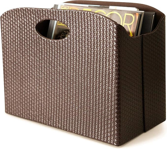 BLU MONACO | Brown Woven Leather Magazine Holder | Storage Basket with Handles for Office Living Room or Bathroom | Vertical Magazine File Organizer