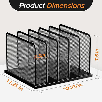 Kuntine.B Desk File Organizer 5 Sections Upright Mesh Desktop Organizer File Sorter Office Organization File Holder for Home, Office & Classroom