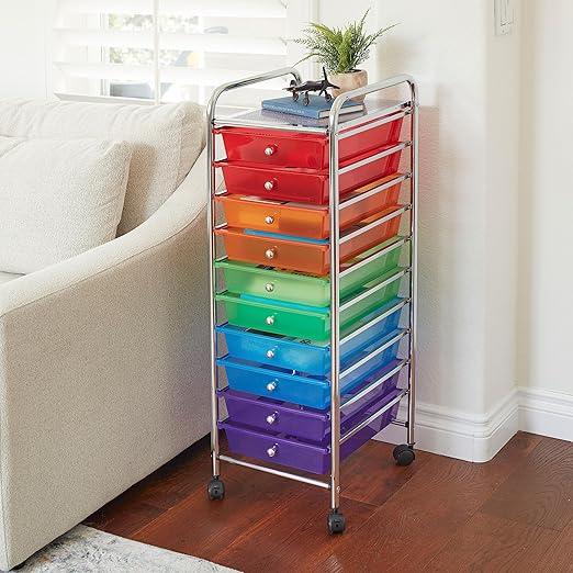 ECR4Kids 10-Drawer Everyday Mobile Organizer, Storage Cart, Assorted