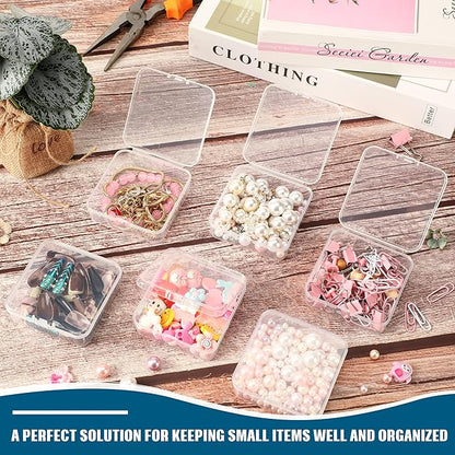 Menkxi 100 Pcs 2.8 x 2.8 x 1 Inch Plastic Bead Storage Containers Box Transparent Boxes with Hinged Lid Clear Bead Organizer Box for Small Items DIY Craft Jewelry Hardware Business Cards Game Pieces