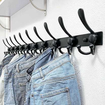 Dseap MaxStrong 2.0 Coat Rack Wall - 37” Long 10 Tri Hooks - Ultra Heavy-Duty Stainless Steel Wall Mount Coat Hanger, Hook Rail for Clothes Hats Jacket Towels Black
