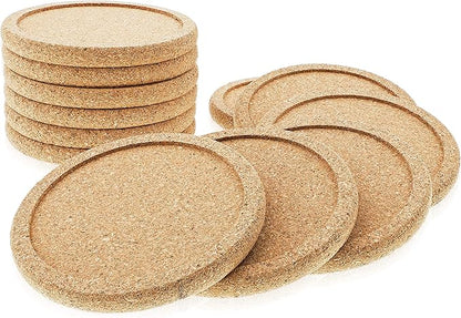 Cork Coasters with Lip for Drinks Absorbent | 12 Set 4 Inch Thick Rustic Saucer with Metal Holder Heat & Water Resistant | Best Reusable Natural Round Coasters for Bar Glass Cup Table