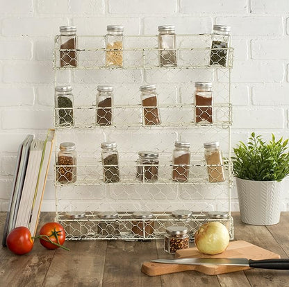 DII Farmhouse Vintage Decorative Metal Pantry Spice Rack Organizer, 17Lx2.3Wx20H", 4 Tier Spice Rack - White