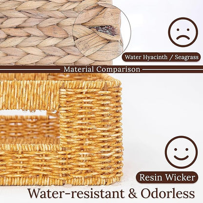 Baskets for Organizing, Undershelf Wicker Storage, Hand Woven Organizer for Closet Organization, Rectangular, Set of 3, Amber