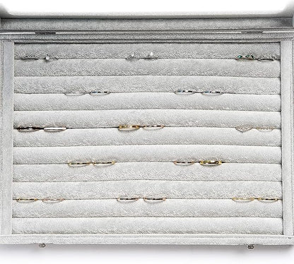 Frebeauty Rings/Earrings Organizer Tray with Clear Lid 10 Slots Velvet Drawer Insert Jewelry Storage box with Glass lid Jewelry Display Case Showcase Gift for Girls Women (Grey, 10 Slots)