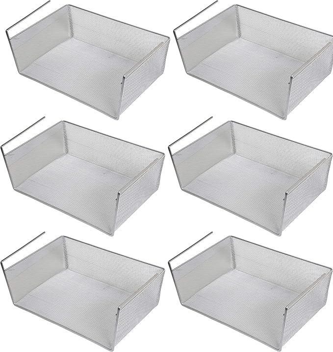 YBM Home Under Shelf Basket (6-Pack) Mesh Stainless Steel Storage Under Cabinet Hanging Basket Rack Maximize Space in Cabinets, Pantry Room, Bathroom, Laundry Room, and More, 1131