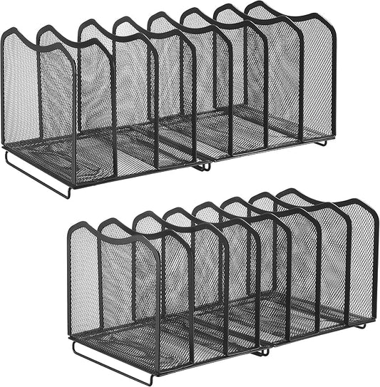 Simple Trending 2 Pack Mesh Desktop File Sorter Organizer, 7-Section Bookshelf For Desk Home Office, Black